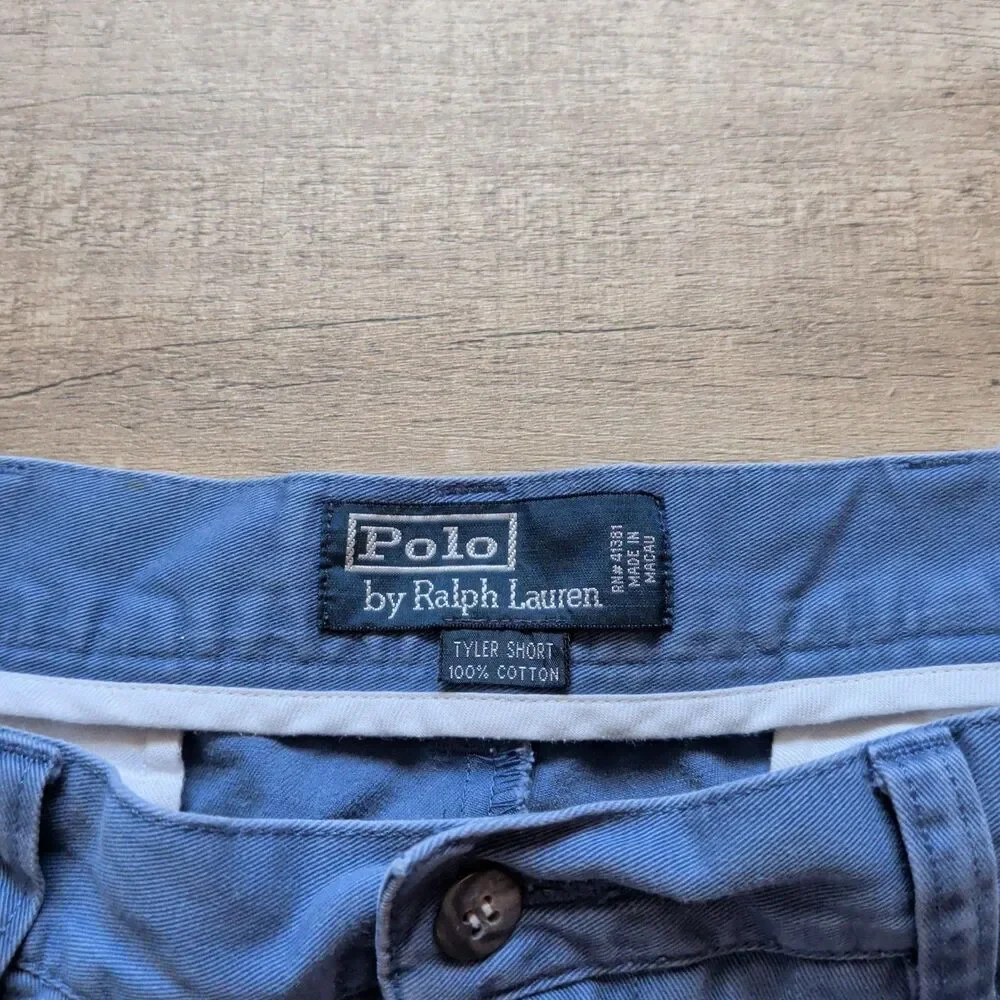 ​Polo Ralph Lauren Tyler Shorts Mens Size 34 Blue Chino Pleated 100% Cotton